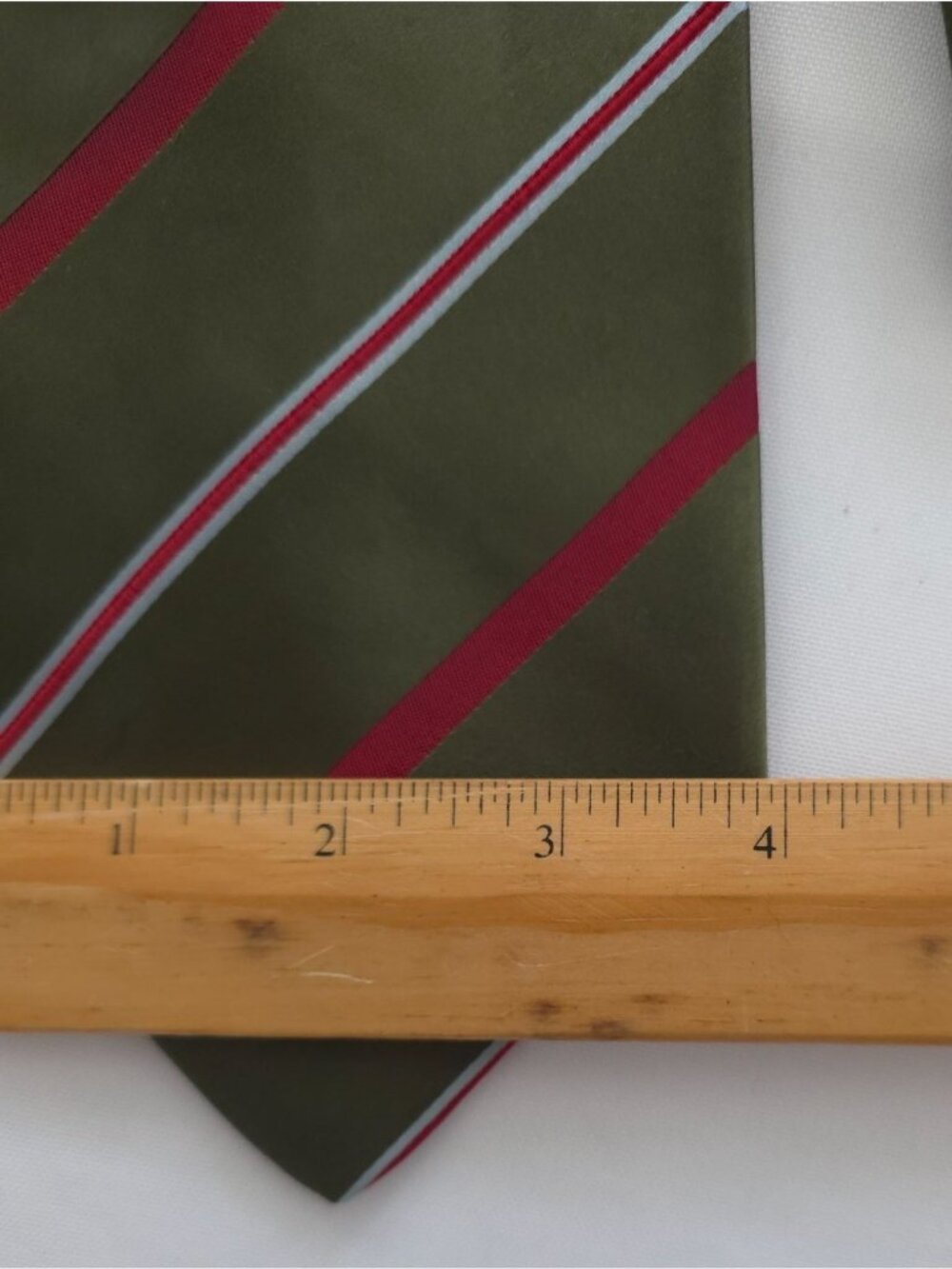 Kiton Napoli Olive Green & Red Striped 100% Silk Tie - Made In Italy - Picture 3 of 4